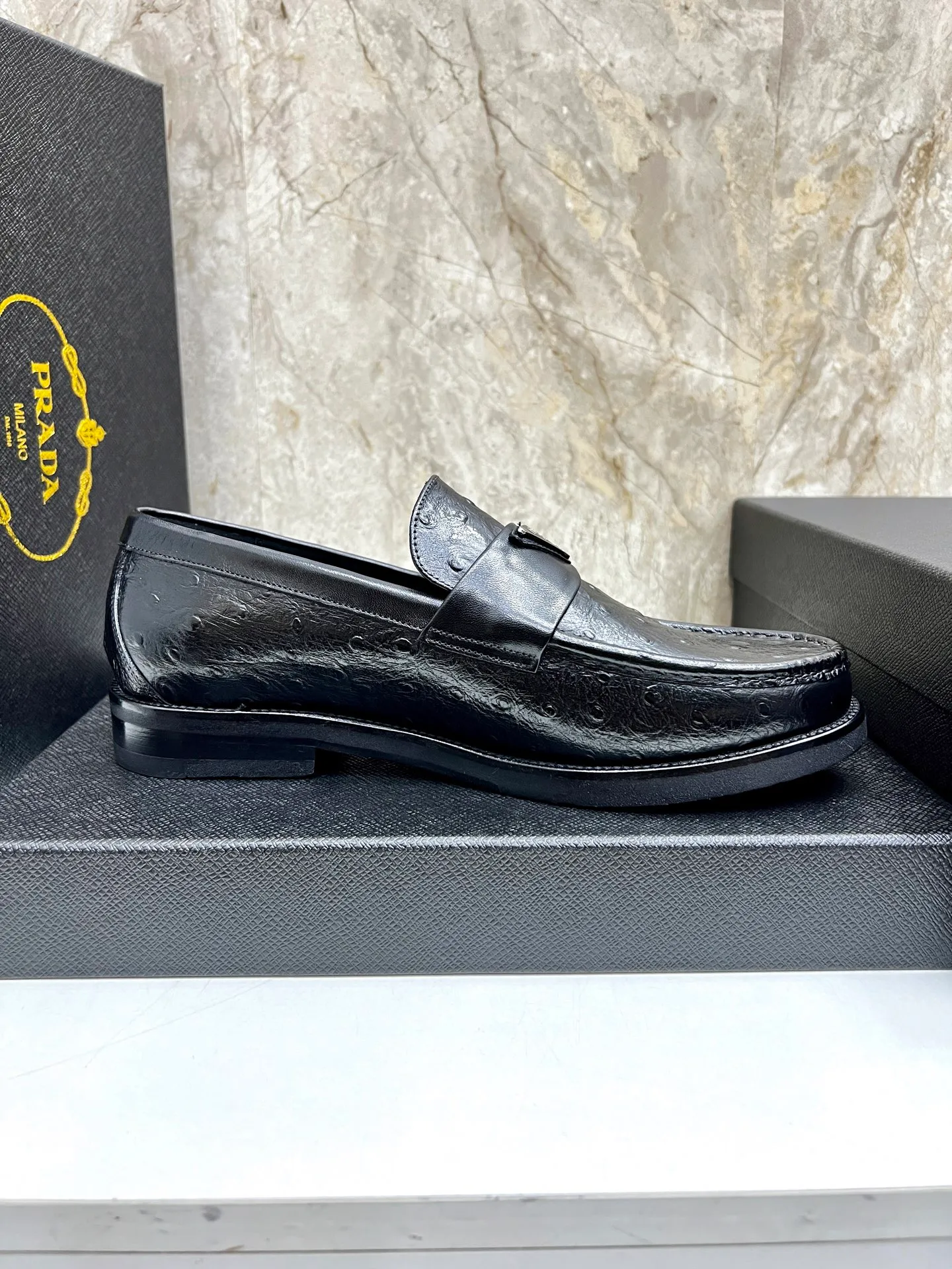 PRADA~ Size: 38-44 (customized 45/46 P: 💰880 P's original official website new high-end men's leather shoes, top-quality original replicas, made of imported open edge beads/calf leather, calf leather breathable lining, original leather outsole!